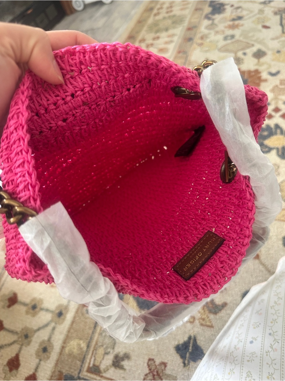 Kurt Geiger Pink Brixton Raffia Woven Handbag - Picture 4 of 5